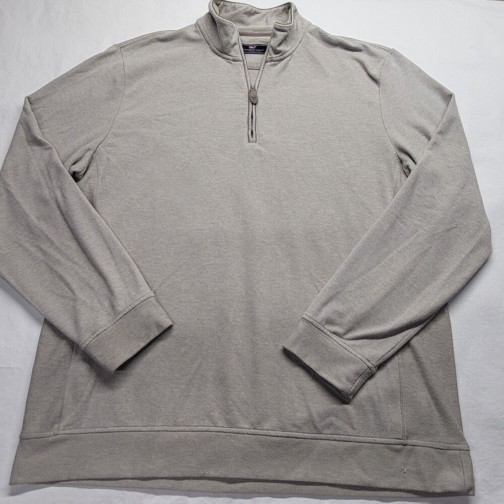 Vineyard Vines Mock Neck 1/4 Zip Sweatshirt Sweater Beige XL SOFT